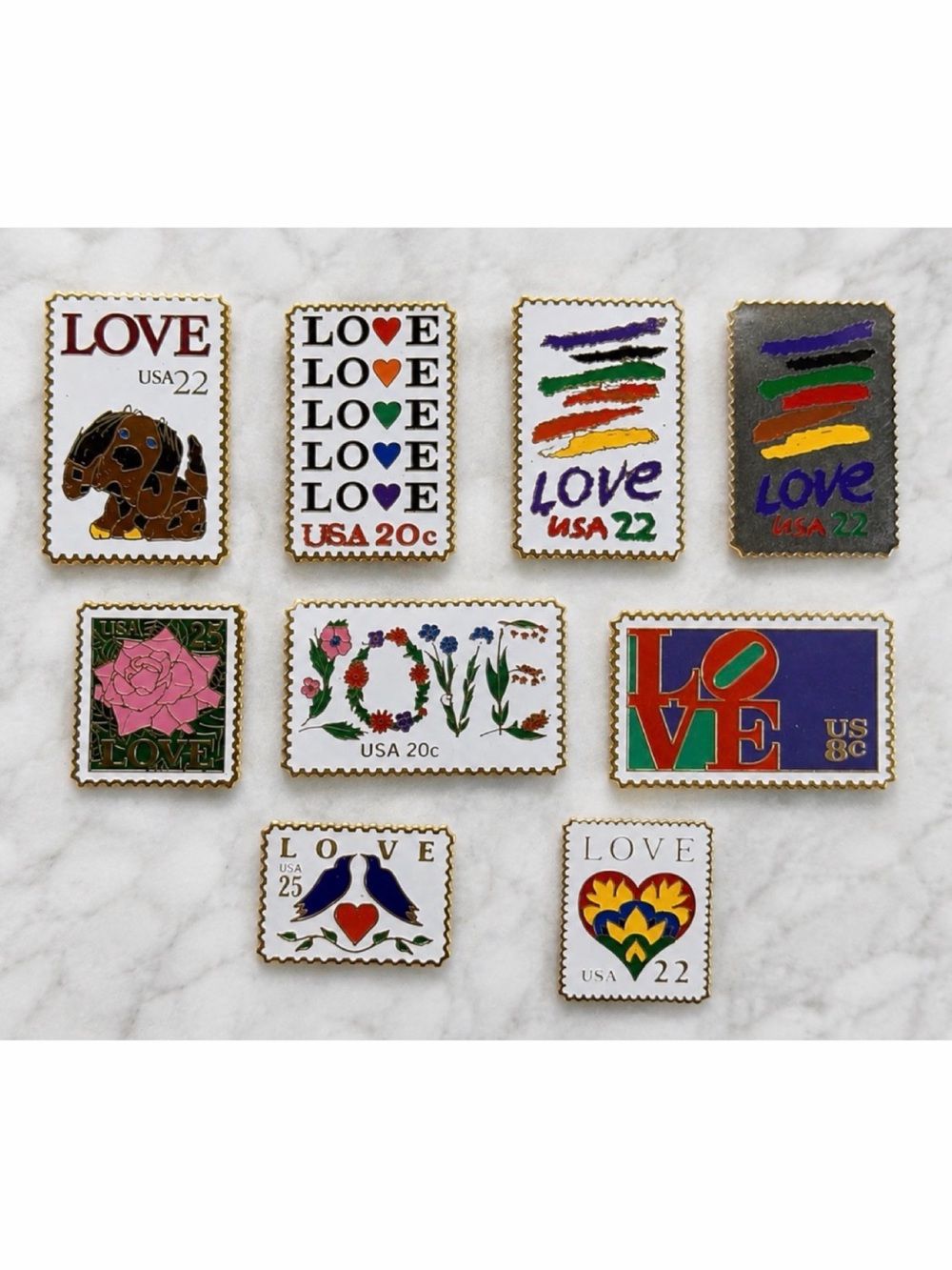 (VTG NOS) USPS • Love Stamp Collectible Enamel Pin Lot of 9
